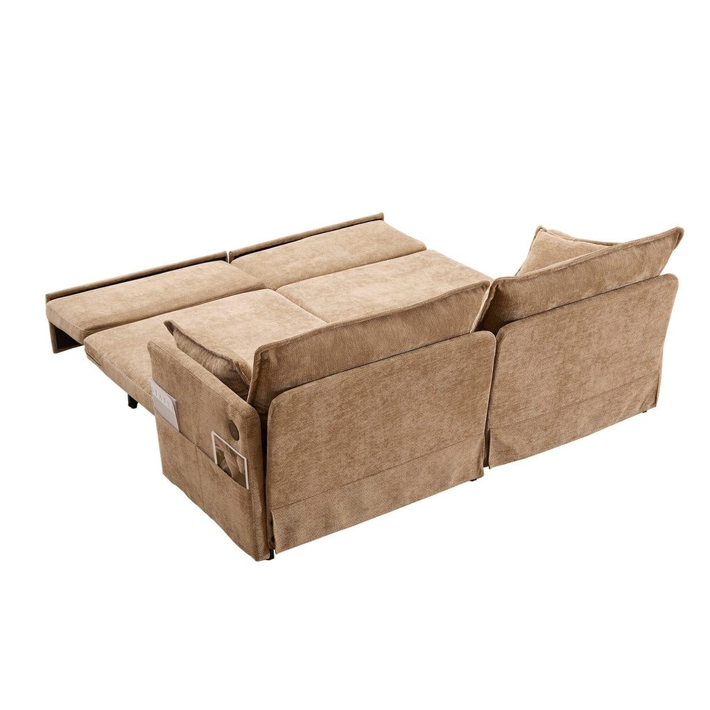 Canapé-lit convertible 3 en 1 en velours côtelé de 73,6 po avec lit gigogne, ports de chargement USB et rangement latéral