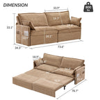 Canapé-lit convertible 3 en 1 en velours côtelé de 73,6 po avec lit gigogne, ports de chargement USB et rangement latéral