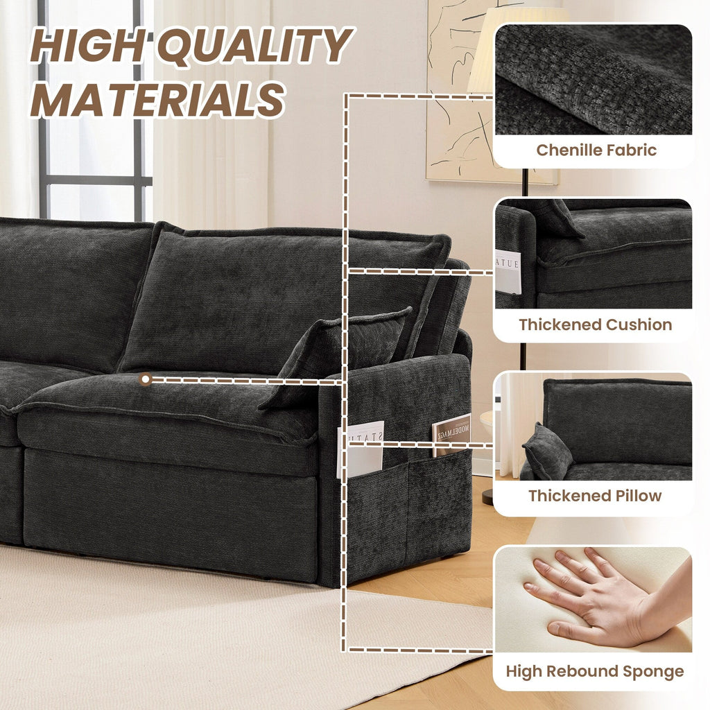 Canapé-lit convertible 3 en 1 en velours côtelé de 73,6 po avec lit gigogne, ports de chargement USB et rangement latéral