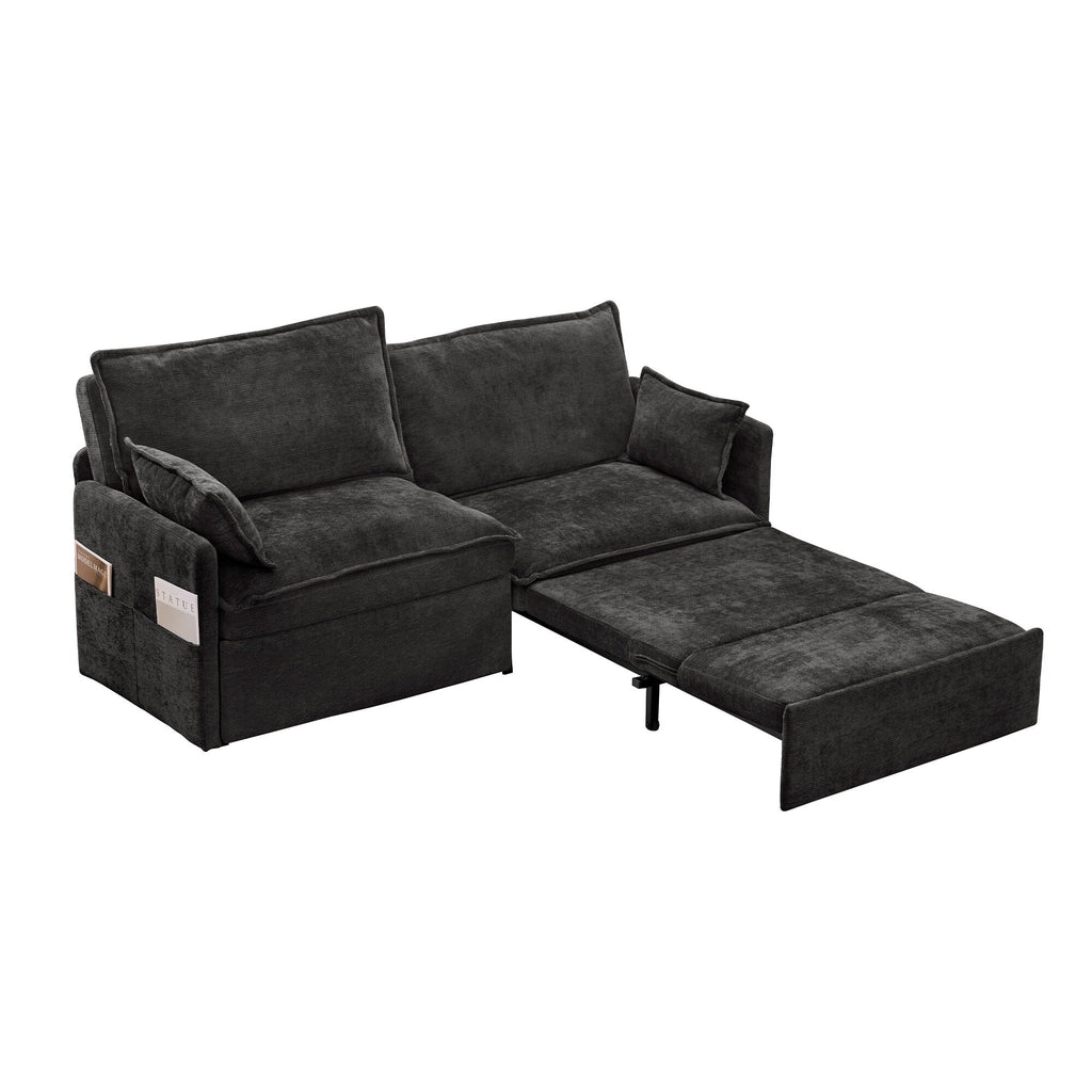 Canapé-lit convertible 3 en 1 en velours côtelé de 73,6 po avec lit gigogne, ports de chargement USB et rangement latéral