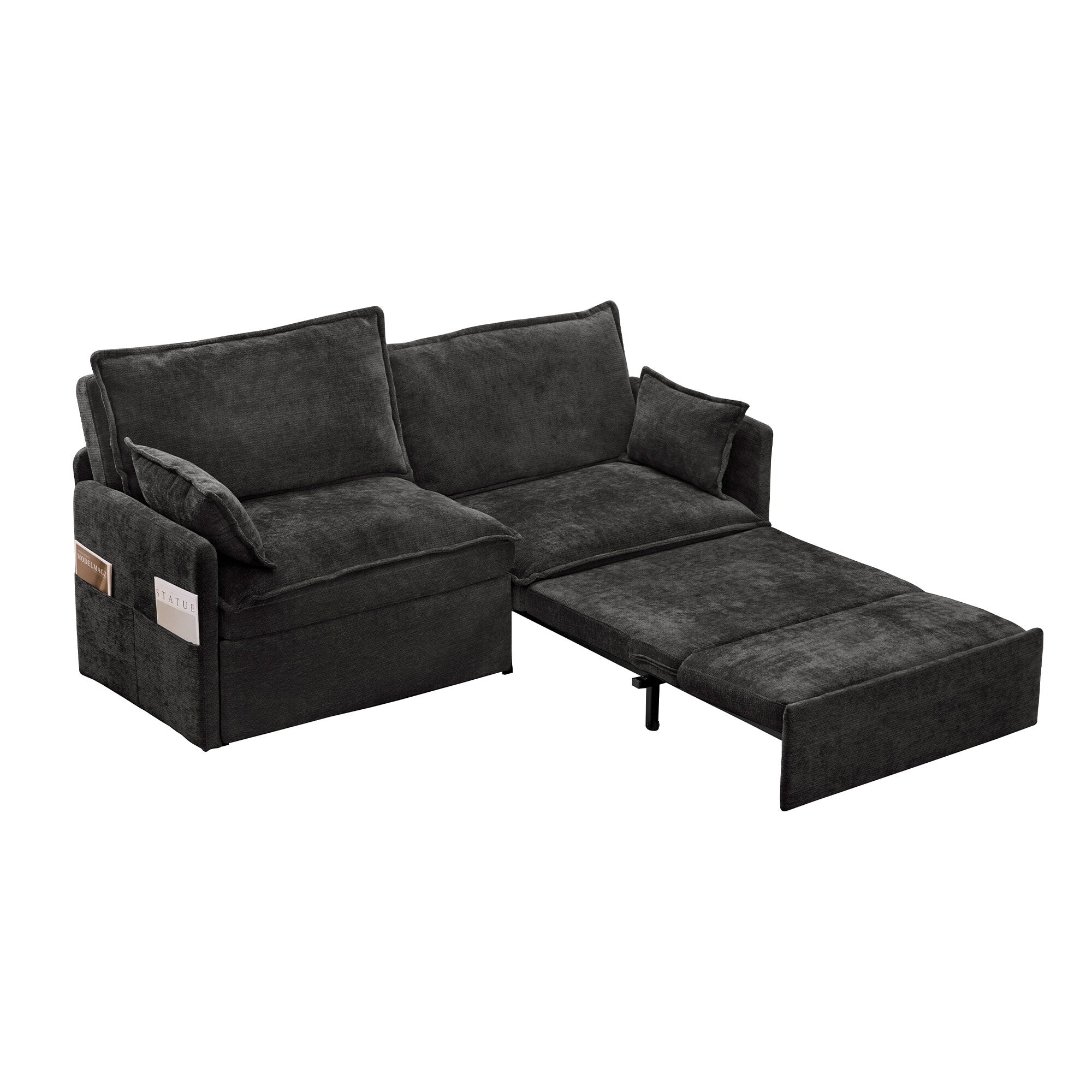 Canapé-lit convertible 3 en 1 en velours côtelé de 73,6 po avec lit gigogne, ports de chargement USB et rangement latéral