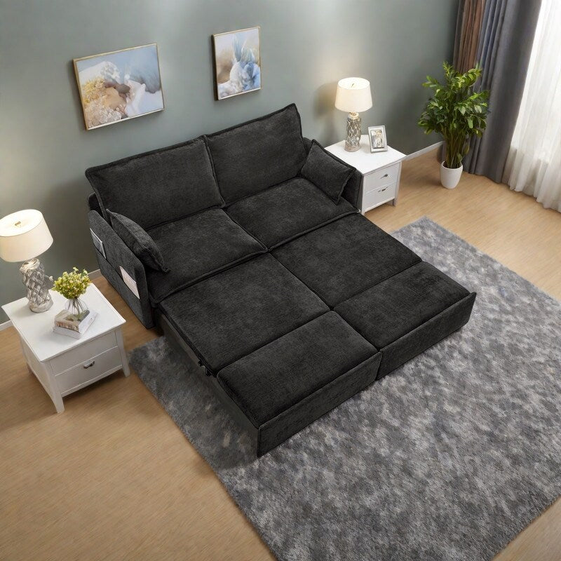 Canapé-lit convertible 3 en 1 en velours côtelé de 73,6 po avec lit gigogne, ports de chargement USB et rangement latéral