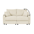 Canapé 2 places moderne en velours côtelé 73, assise profonde avec porte-gobelets et support pour téléphone