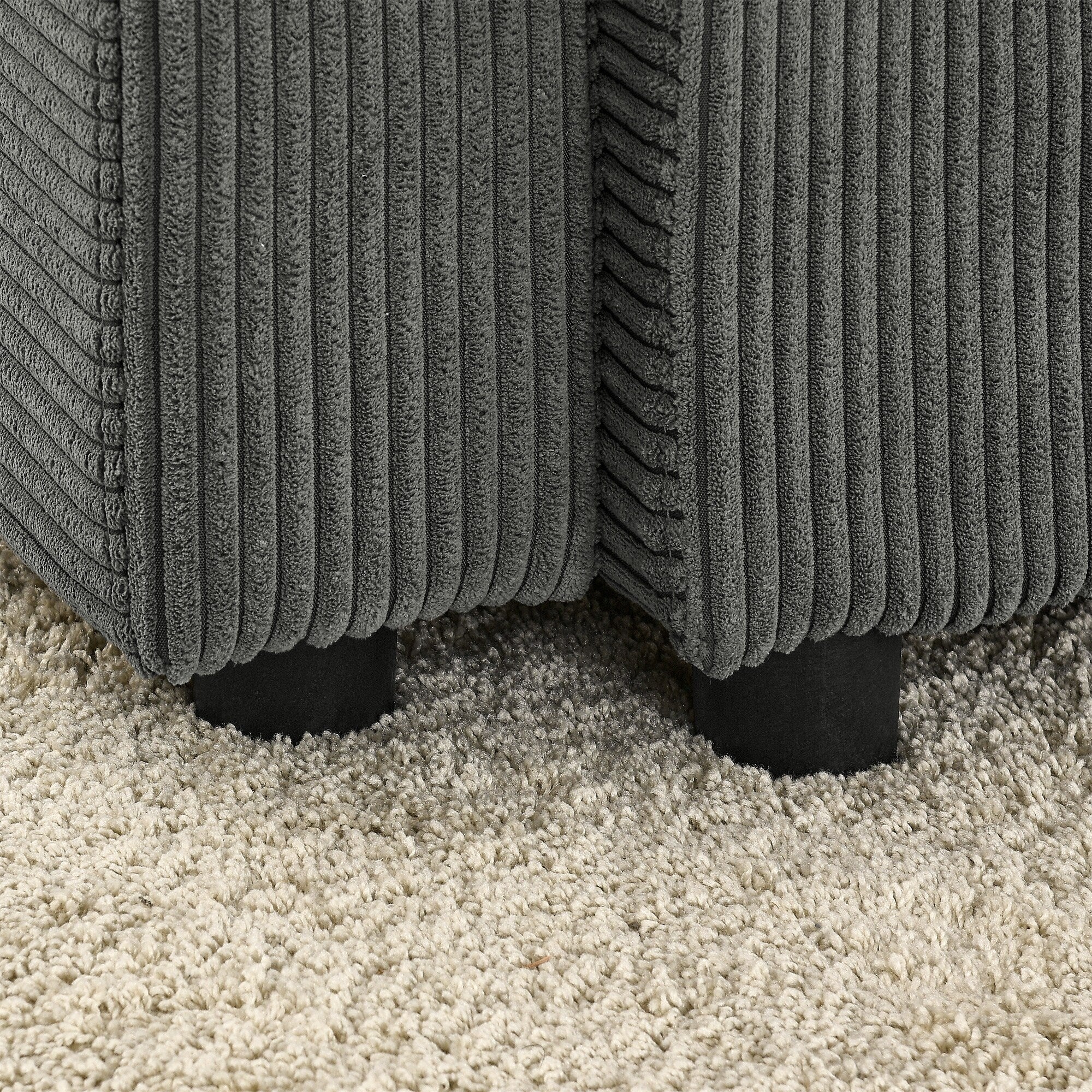 Canapé 2 places moderne en velours côtelé 73, assise profonde avec porte-gobelets et support pour téléphone