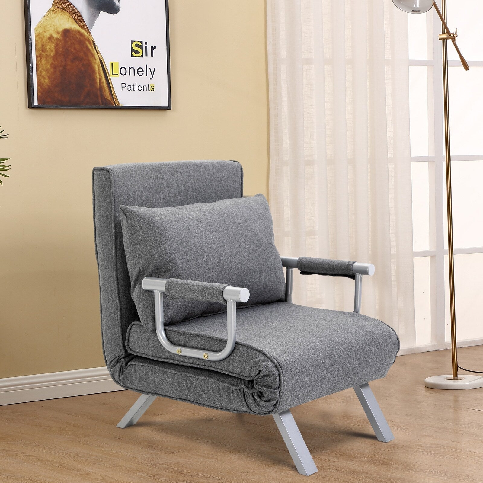 Canapé-lit convertible 5 positions pliable pour une personne, avec oreiller et cadre en acier, pour le bureau à domicile