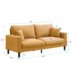 Canapé 3 places haute résilience de 74 pouces, cadre en bois, confortable, moderne, rembourré, orange
