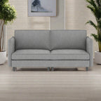 Canapé 3 places en tissu avec ressorts ensachés et structure en bois massif, poches de rangement latérales.