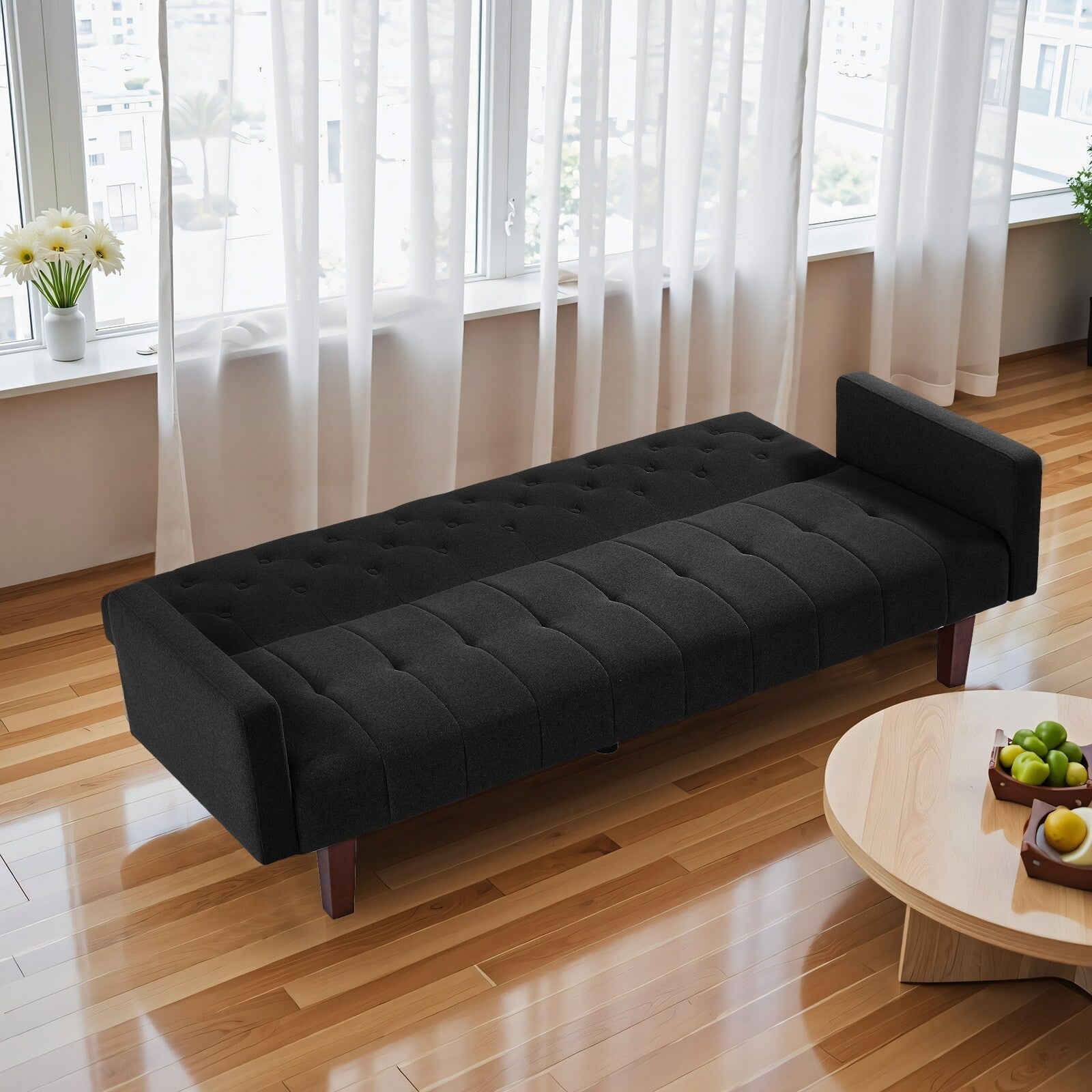 Canapé-lit futon convertible en lin pour une personne (74,41 po) avec dossier réglable (74,41 x 32,68 x 28,94 po)