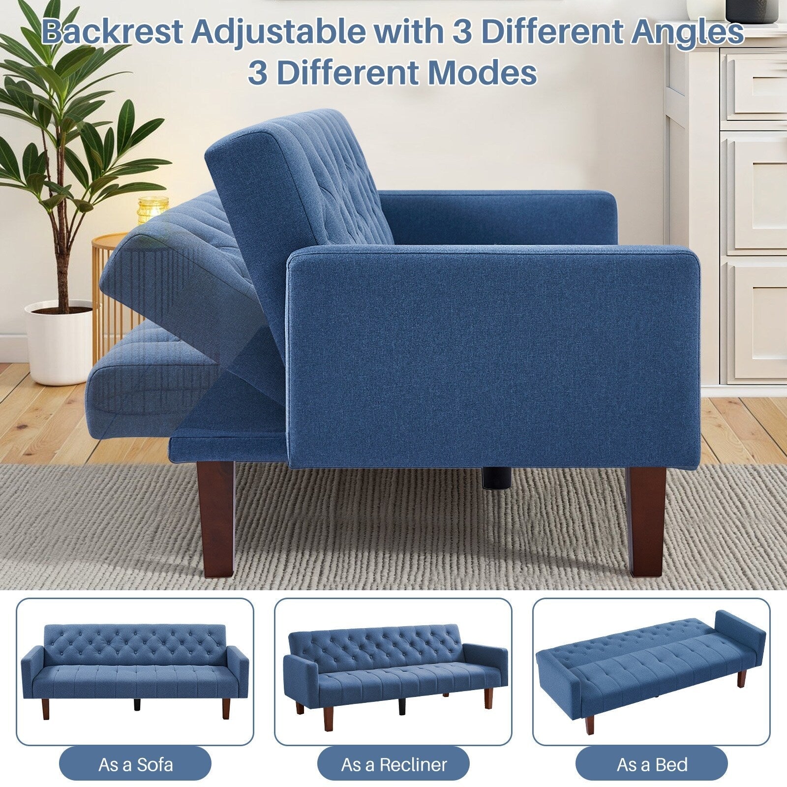 Canapé-lit futon convertible en lin pour une personne (74,41 po) avec dossier réglable (74,41 x 32,68 x 28,94 po)