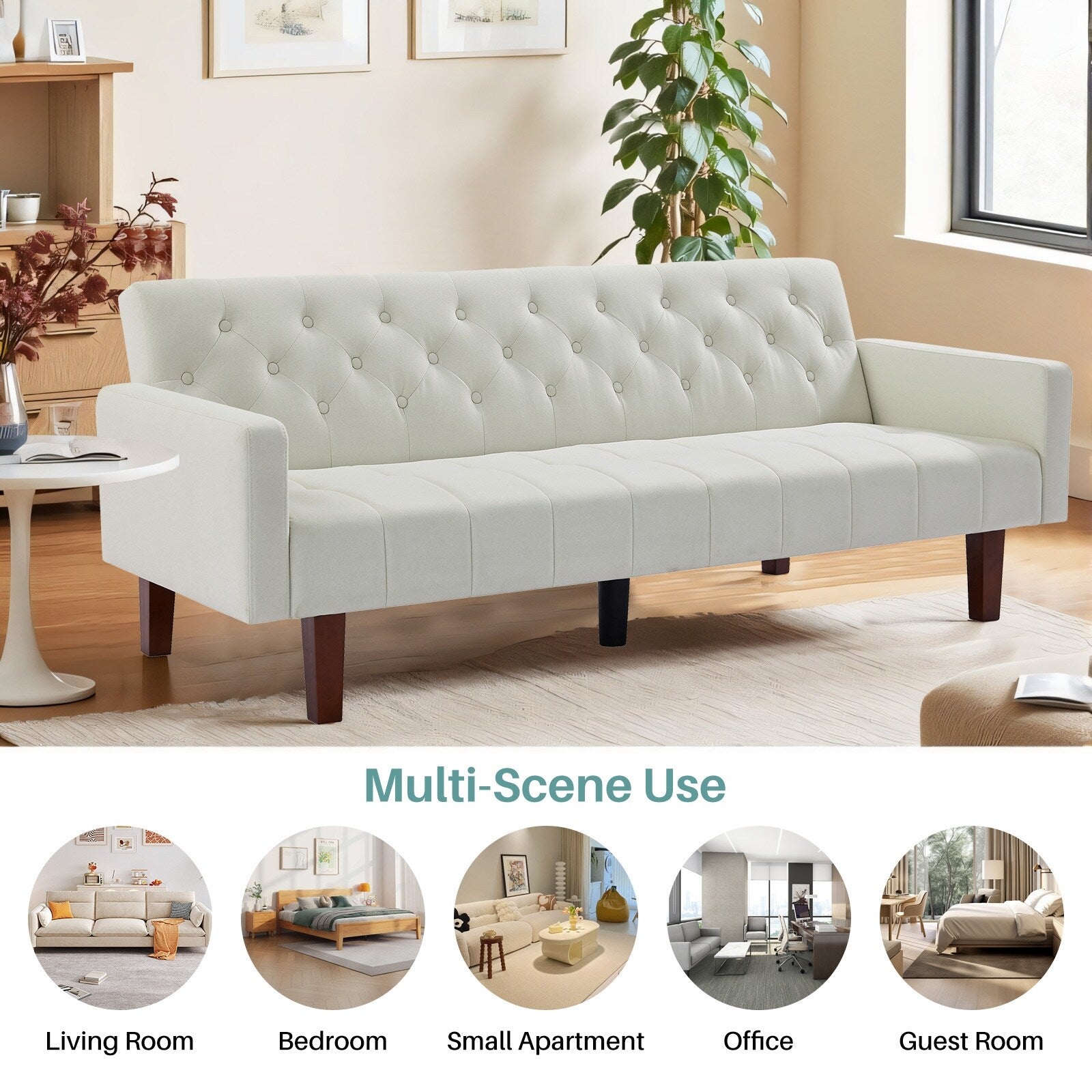 Canapé-lit futon convertible en lin pour une personne (74,41 po) avec dossier réglable (74,41 x 32,68 x 28,94 po)