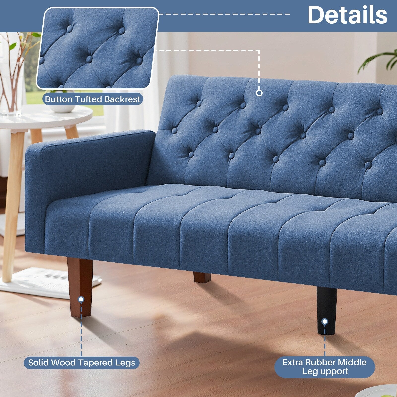 Canapé-lit futon convertible en lin pour une personne (74,41 po) avec dossier réglable (74,41 x 32,68 x 28,94 po)