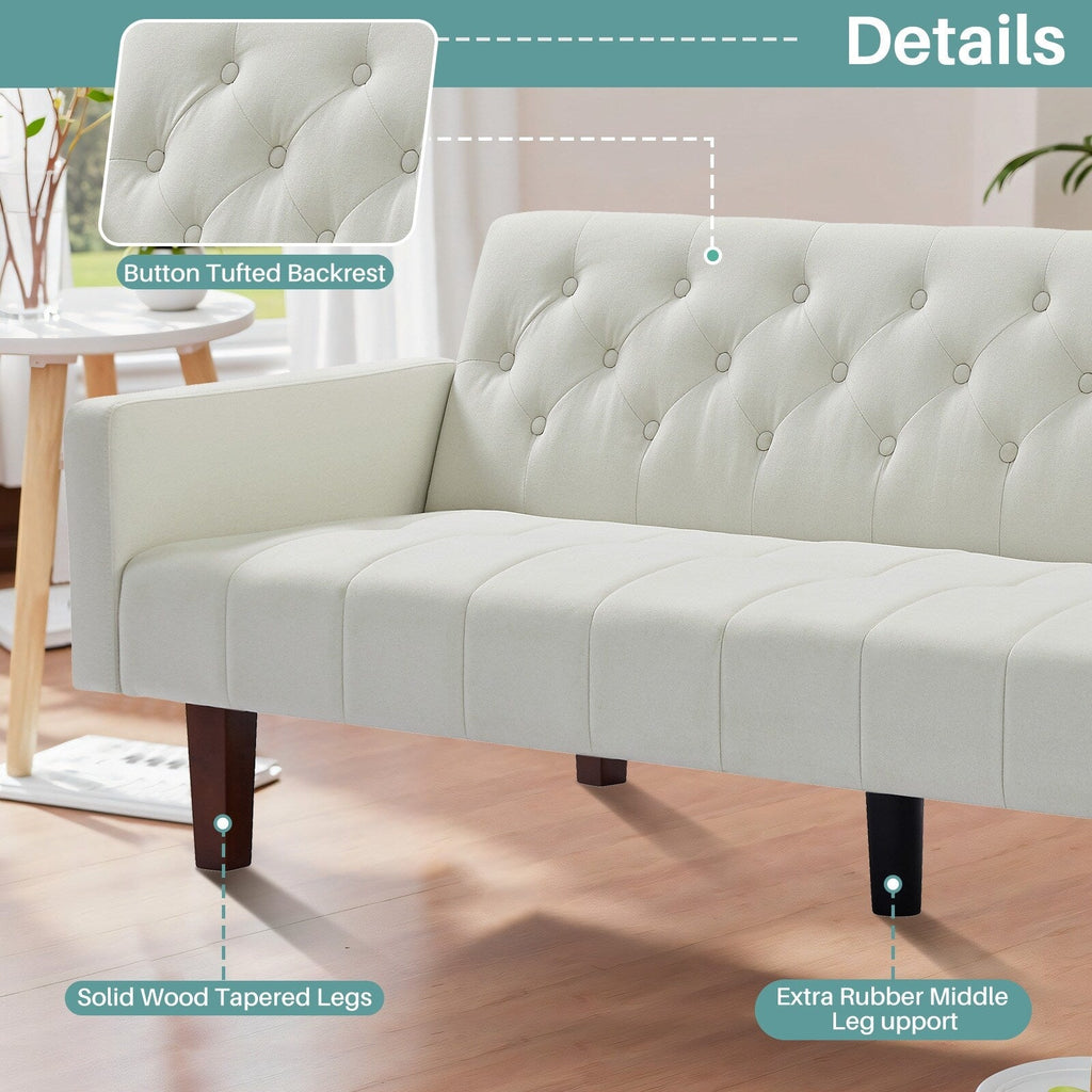 Canapé-lit futon convertible en lin pour une personne (74,41 po) avec dossier réglable (74,41 x 32,68 x 28,94 po)