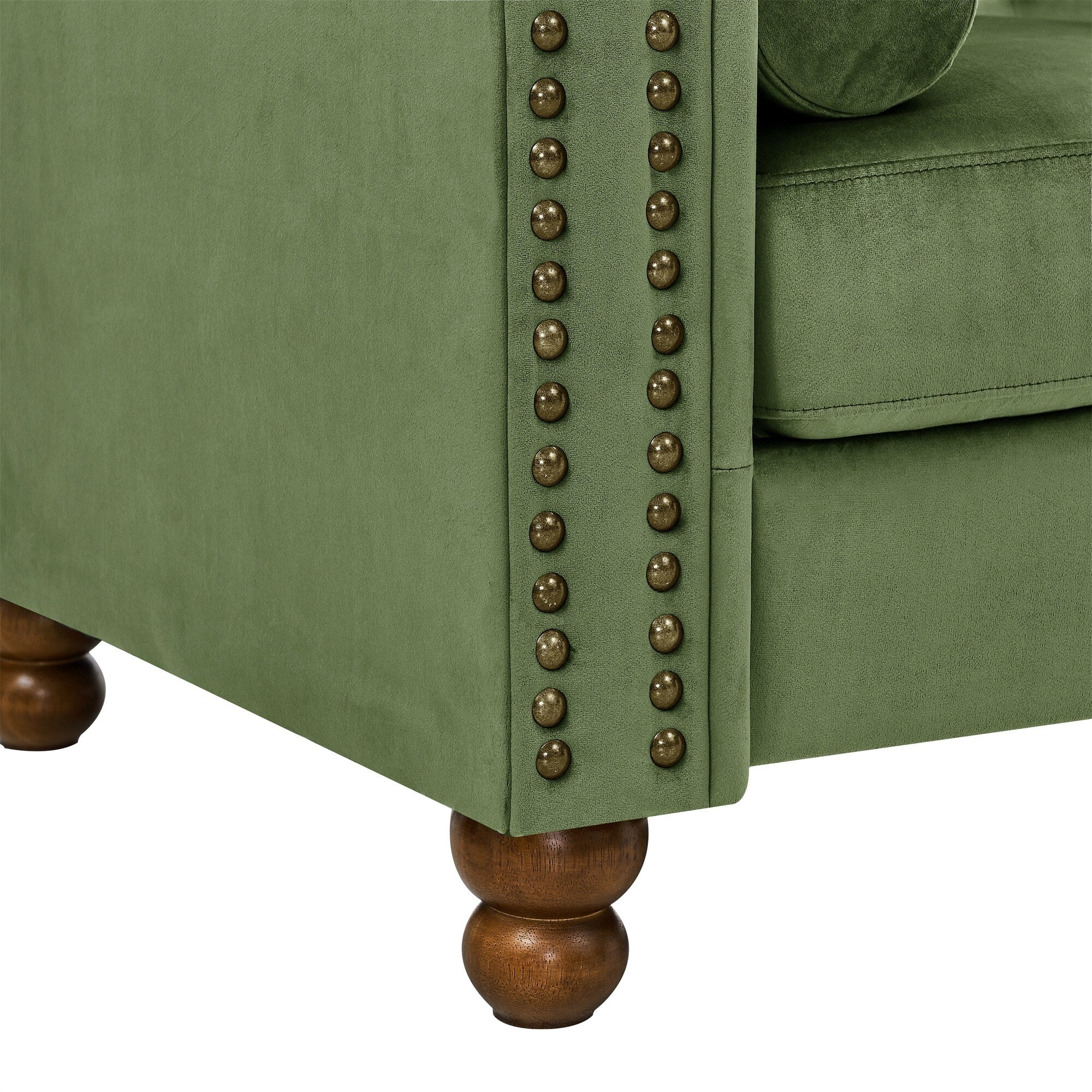 Canapé Chesterfield en velours de 74,5 pouces avec capitonnage à boutons, accoudoirs à volutes, pieds tournés et design élégant