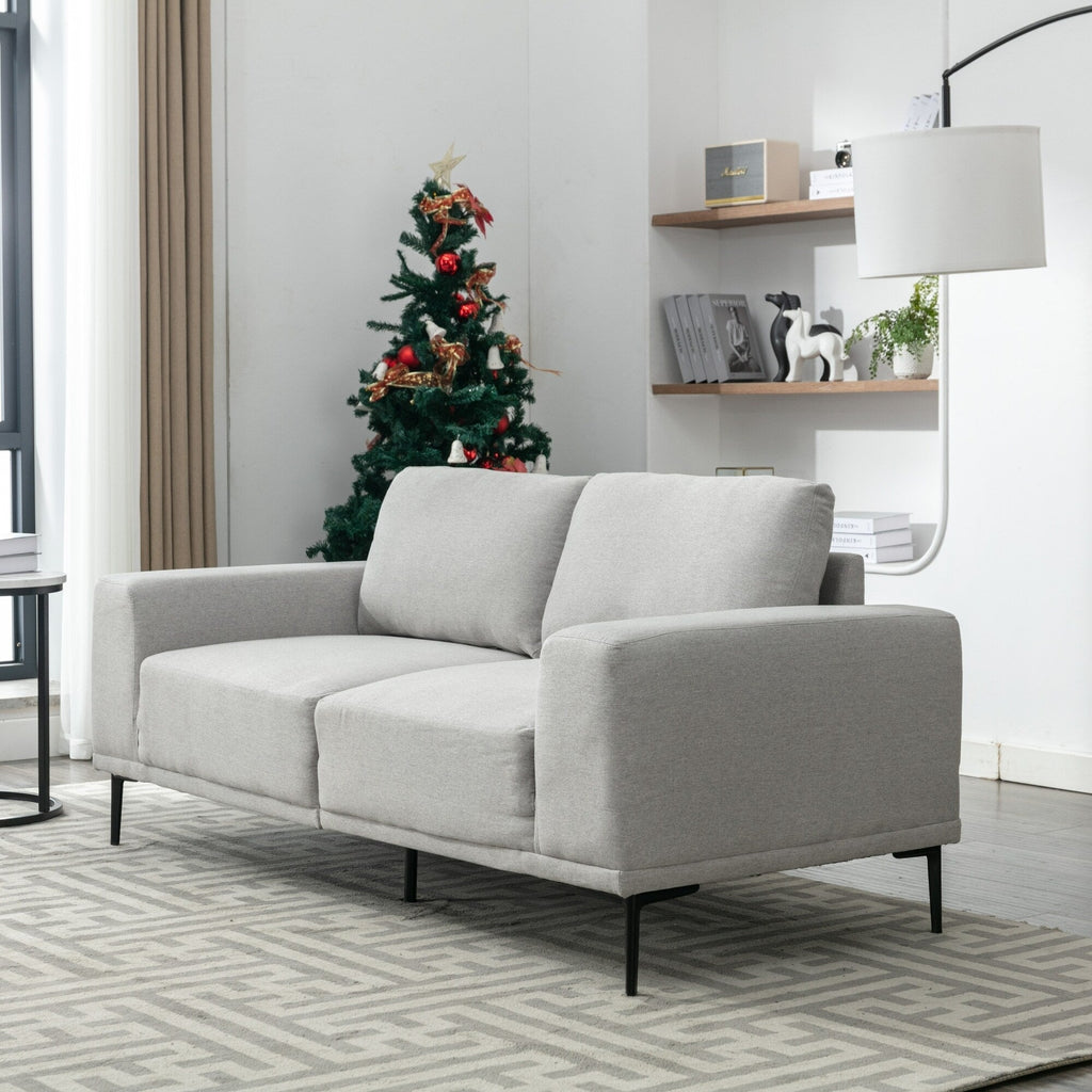 Canapé causeuse en tissu de 74,8 po avec coussins amovibles, pieds en métal et accoudoirs carrés contemporains