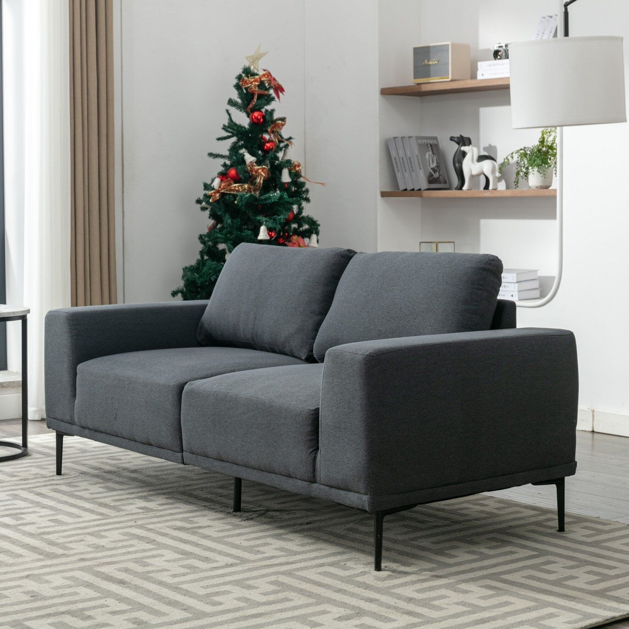 Canapé causeuse en tissu de 74,8 po avec coussins amovibles, pieds en métal et accoudoirs carrés contemporains