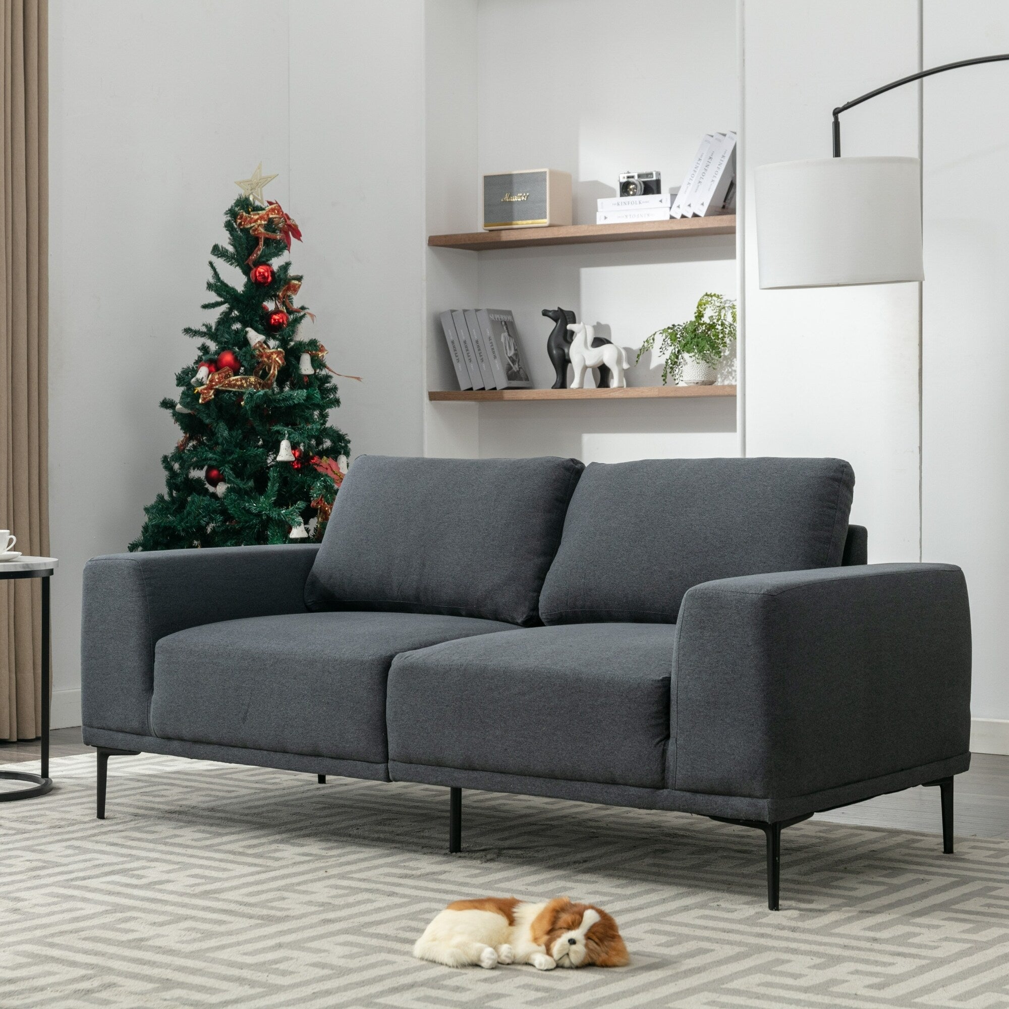 Canapé causeuse en tissu de 74,8 po avec coussins amovibles, pieds en métal et accoudoirs carrés contemporains