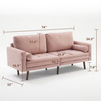 Canapé 3 places moderne en tissu de 74 pouces avec pieds en bois, poches de rangement et coussins en mousse haute densité