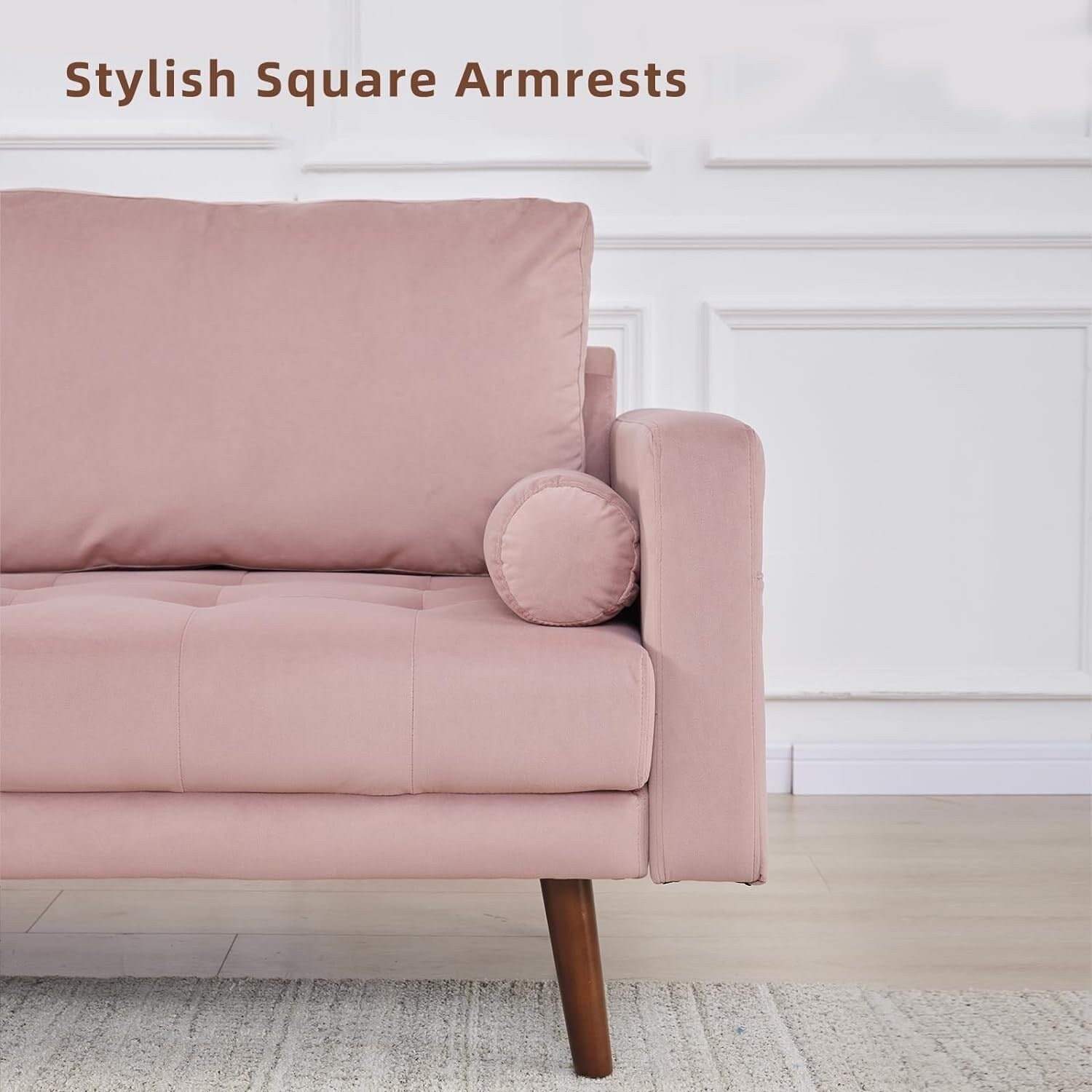 Canapé 3 places en tissu moderne de 74 pouces avec poches de rangement, pieds en bois et coussins en mousse haute densité