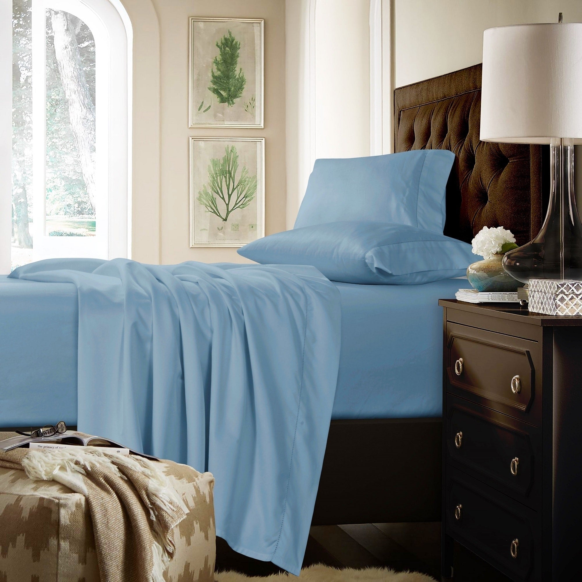 Parure de draps extra-profonds en coton 750 fils avec drap plat surdimensionné