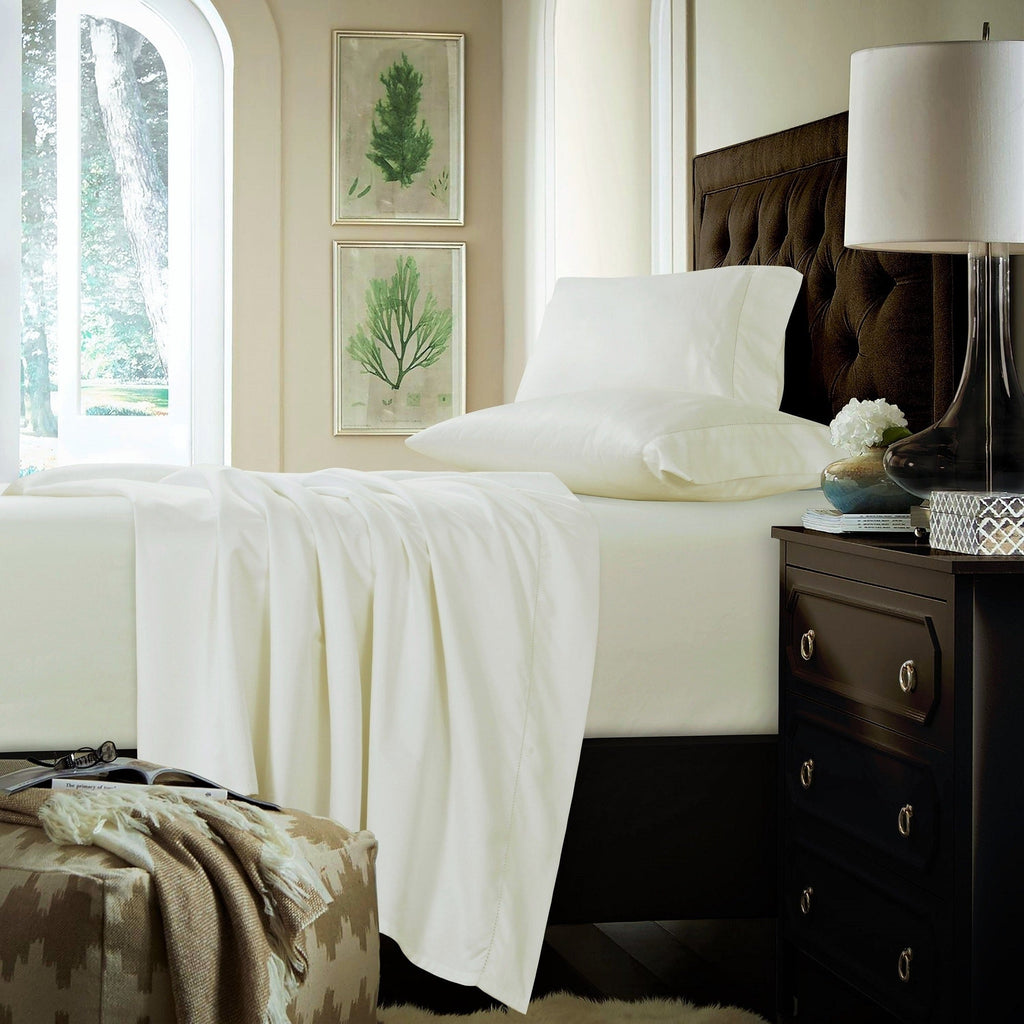 Parure de draps extra-profonds en coton 750 fils avec drap plat surdimensionné