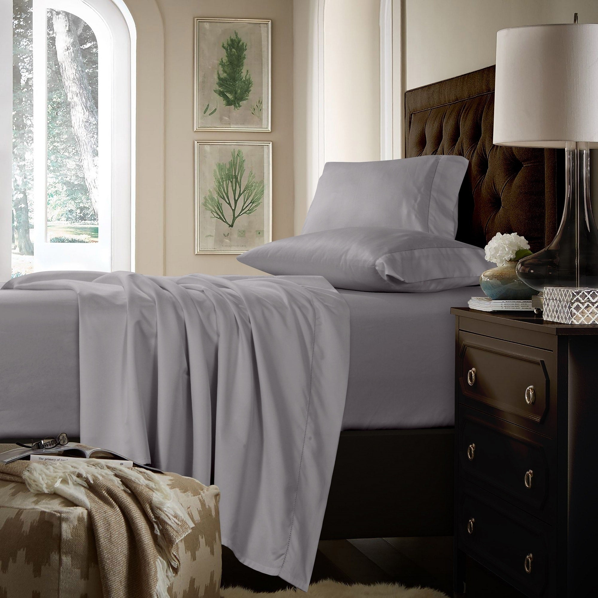 Parure de draps extra-profonds en coton 750 fils avec drap plat surdimensionné