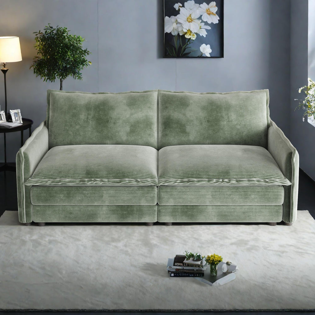 Canapé 2 places en velours côtelé 75, assise profonde avec canapé et 2 coussins pour le salon