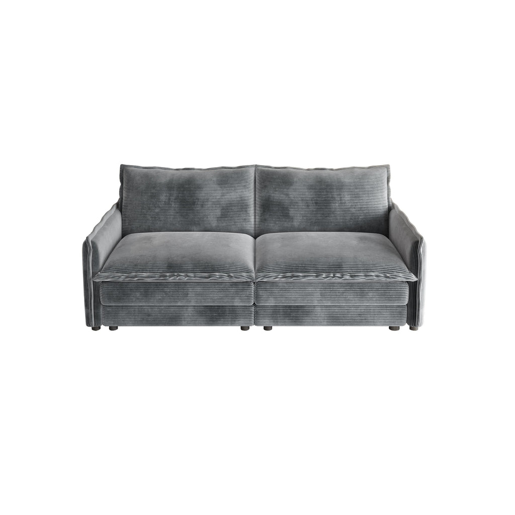 Canapé 2 places en velours côtelé 75, assise profonde avec canapé et 2 coussins pour le salon