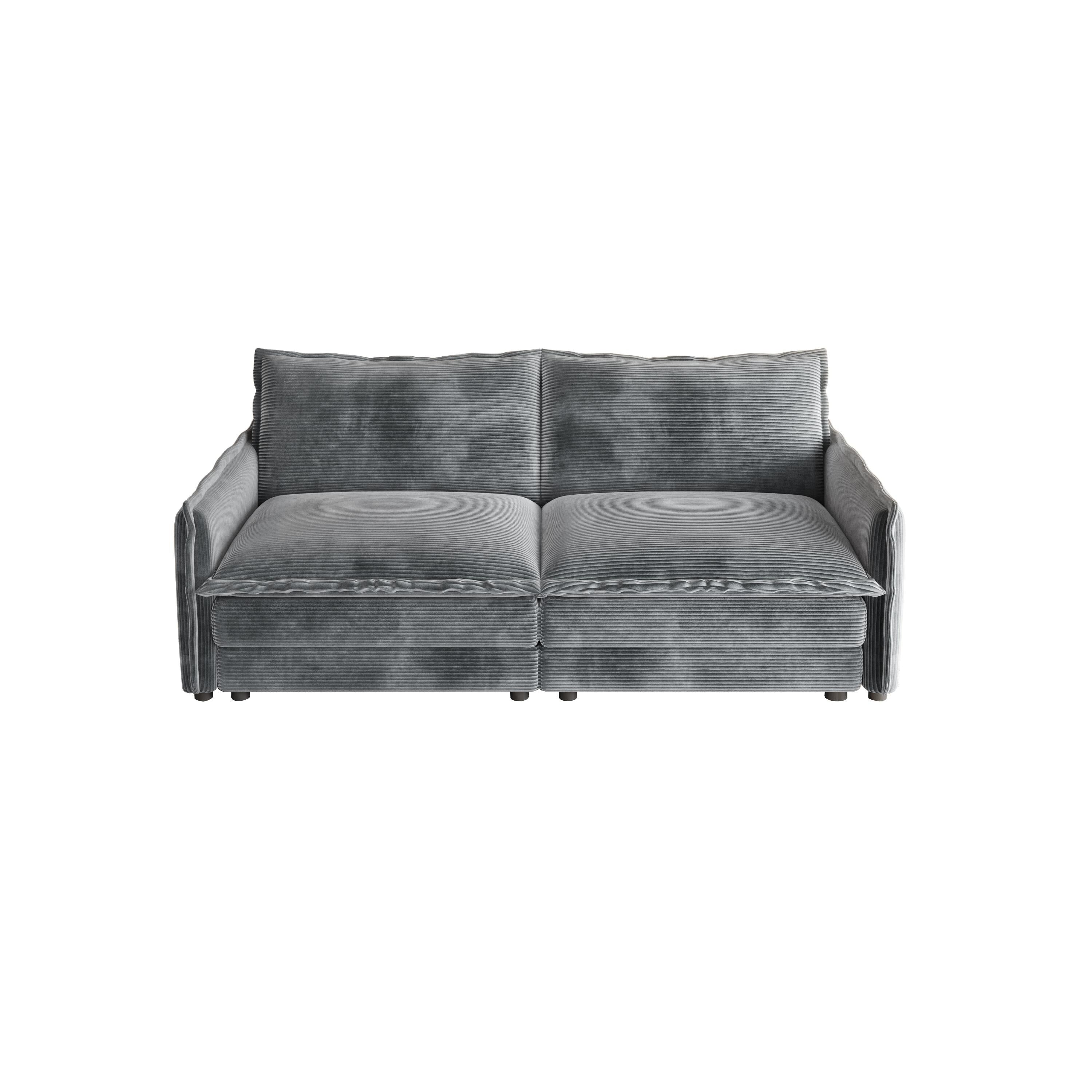 Canapé 2 places en velours côtelé 75, assise profonde avec canapé et 2 coussins pour le salon