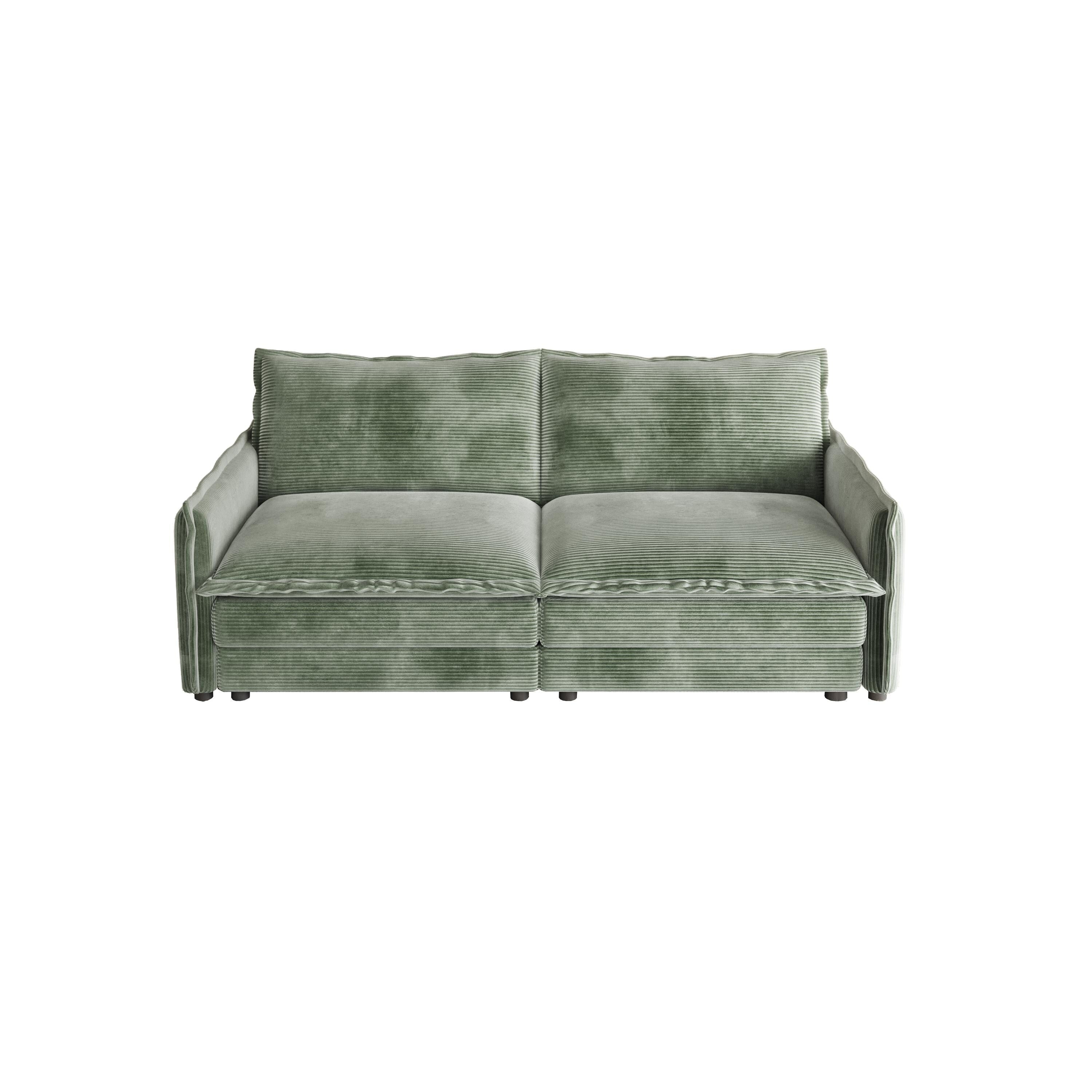 Canapé 2 places en velours côtelé 75, assise profonde avec canapé et 2 coussins pour le salon