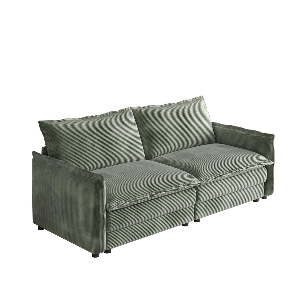 Canapé 2 places en velours côtelé 75, assise profonde avec canapé et 2 coussins pour le salon