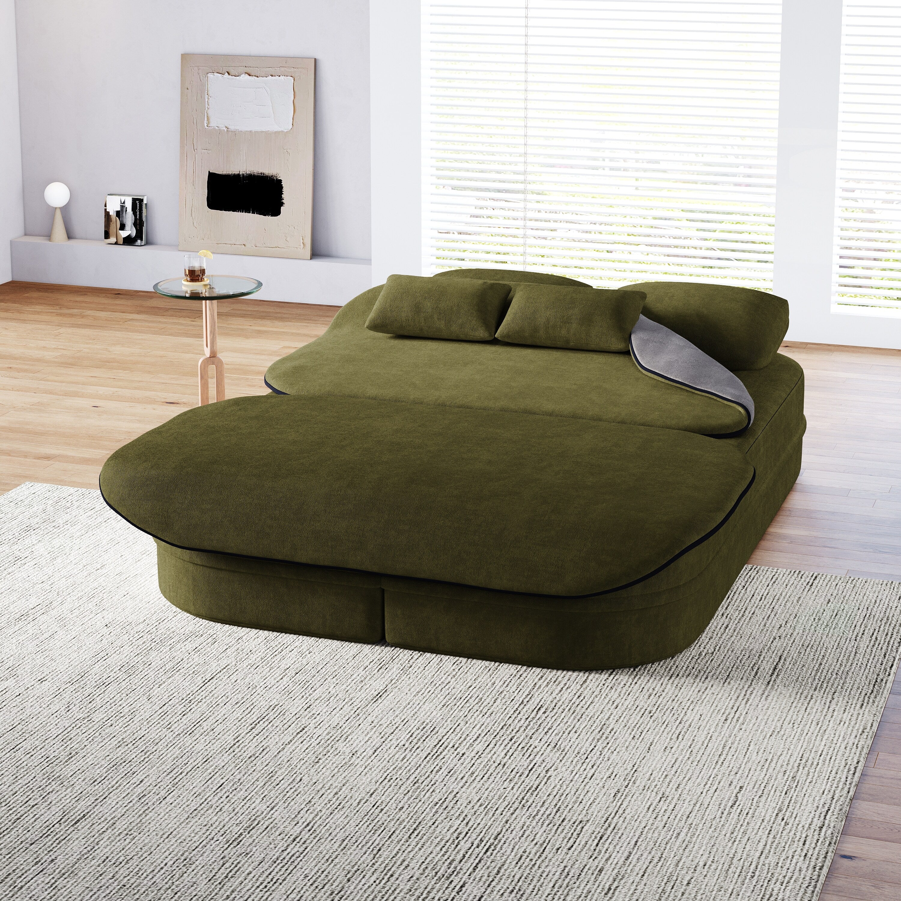 Canapé-lit pliable 2 en 1 75'', convertible en mousse chenille, avec couverture multifonctionnelle, canapé-lit de salon