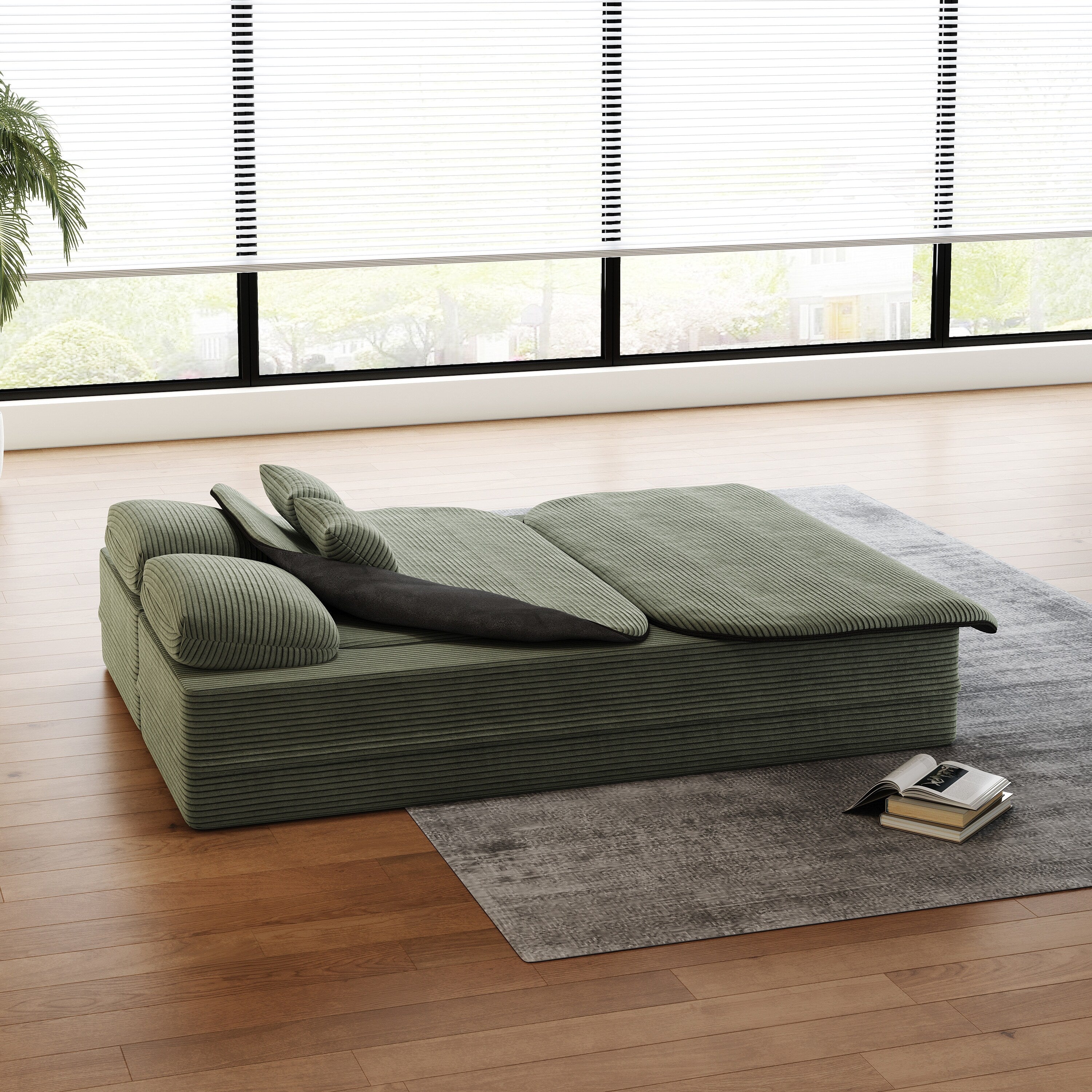 Canapé-lit pliable 2 en 1 de 75 pouces, convertible en mousse avec couverture multifonctionnelle, canapé-lit de sol