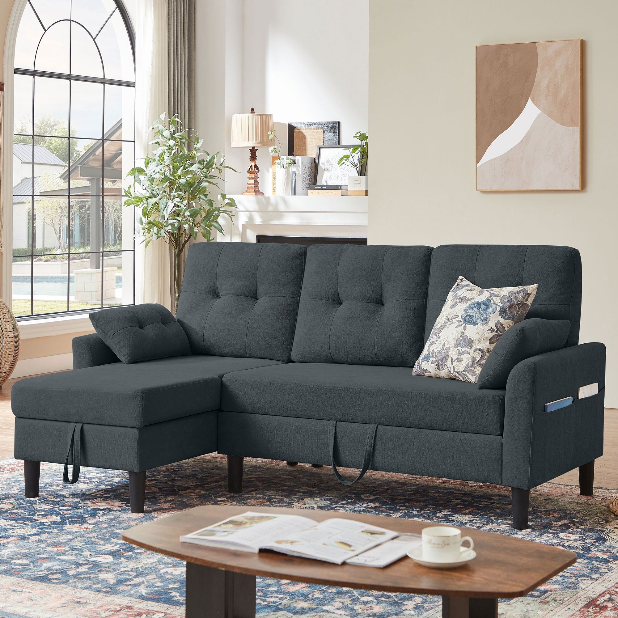 Canapé-lit gigogne rembourré 76,18 avec méridienne de rangement