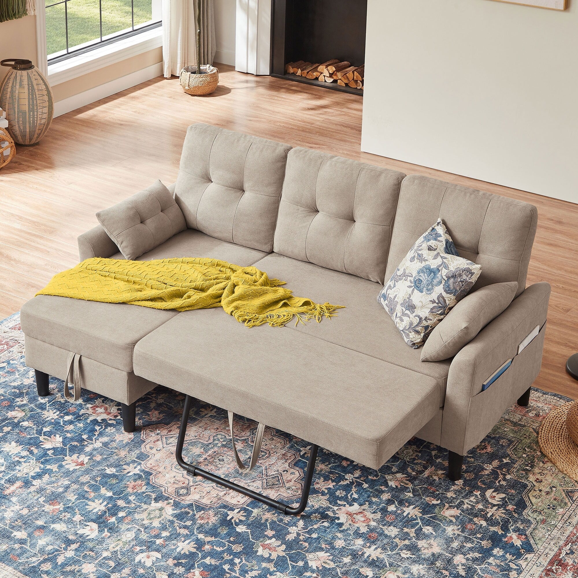 Canapé-lit gigogne rembourré 76,18 avec méridienne de rangement