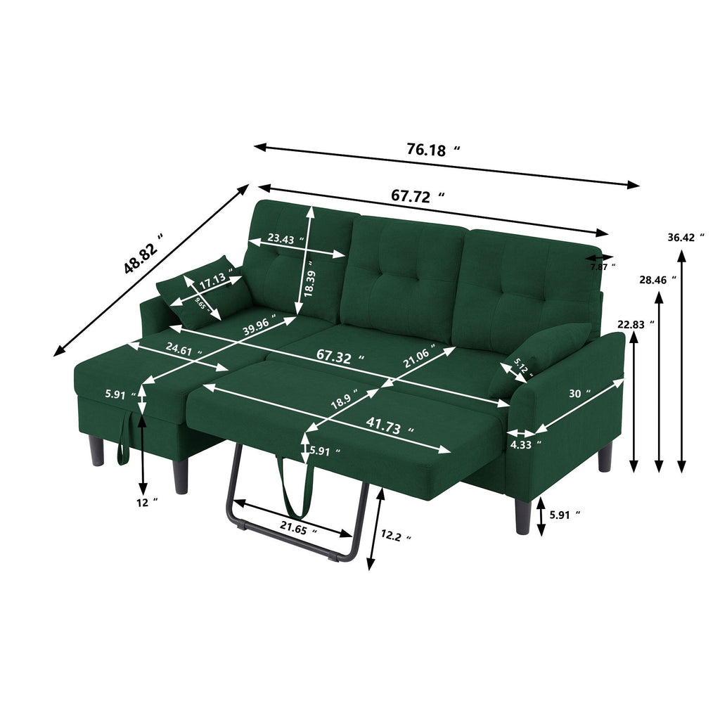 Canapé-lit gigogne rembourré 76,18 avec méridienne de rangement