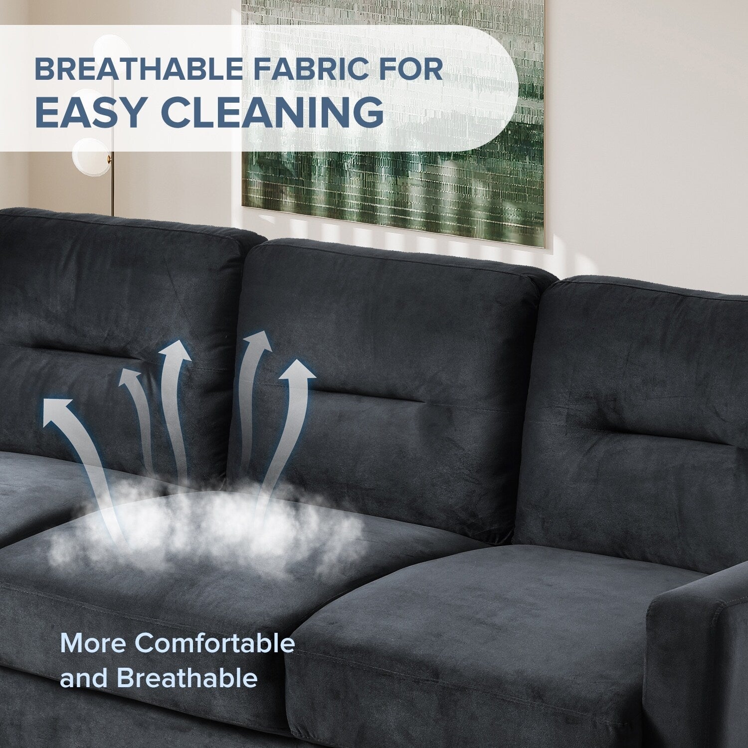 Canapé 3 places en velours 76,7 avec cadre en bois dur robuste et mousse hautement élastique pour le salon