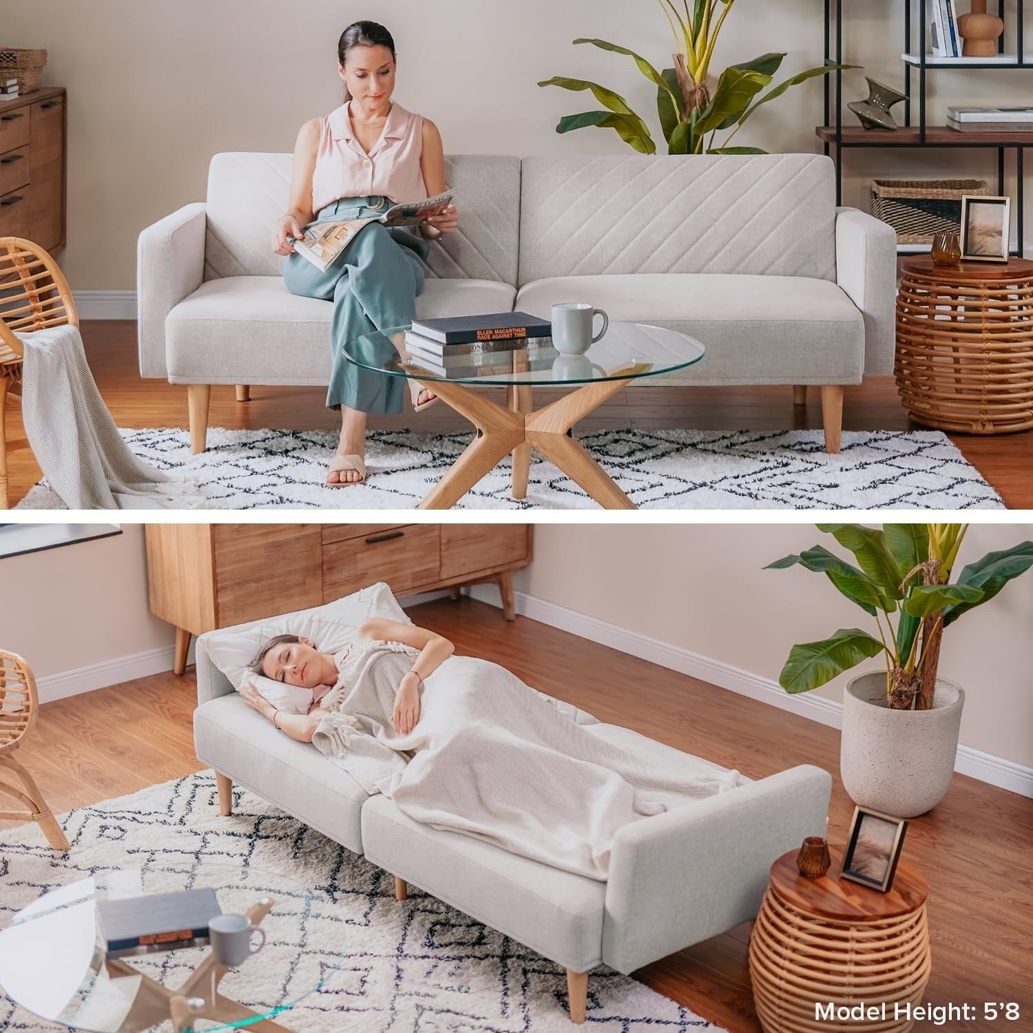 Canapé-lit futon moderne du milieu du siècle 76,8 po - Petit canapé-lit causeuse avec housse en velours de qualité supérieure pour salon, vert olive