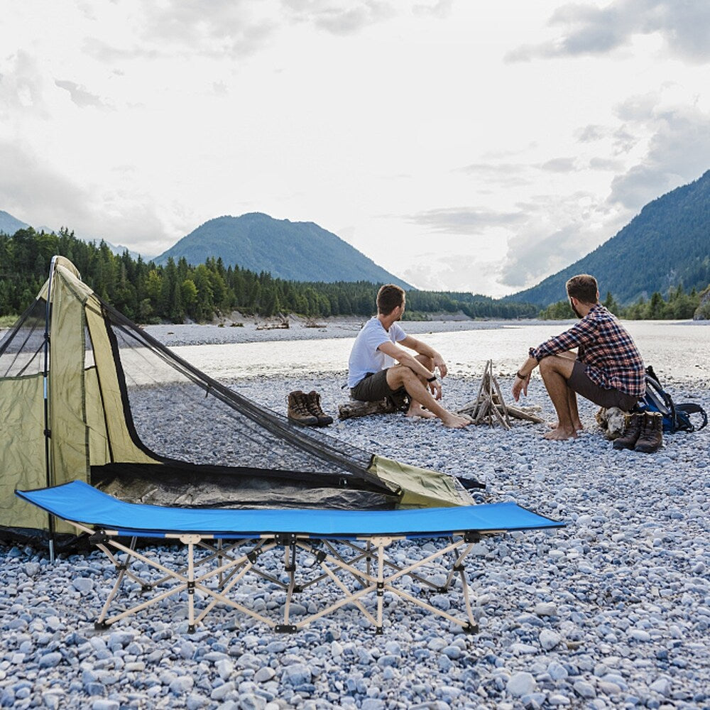 Lit de camping pliable d'extérieur de 76 pieds, bleu
