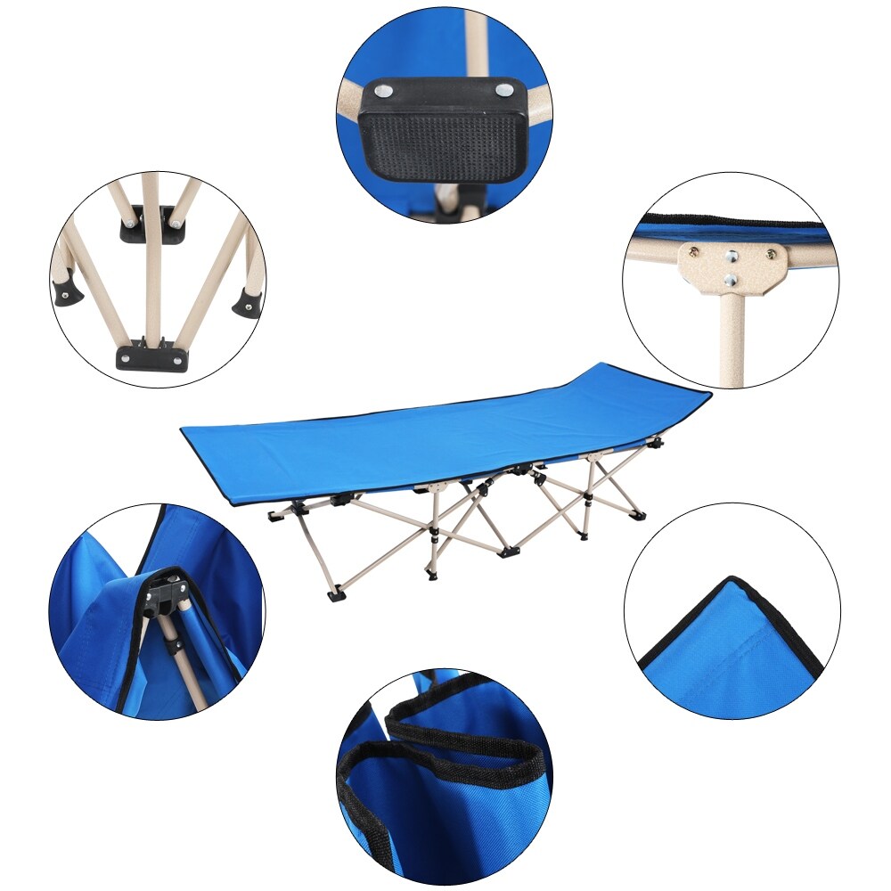 Lit de camping pliable d'extérieur de 76 pieds, bleu