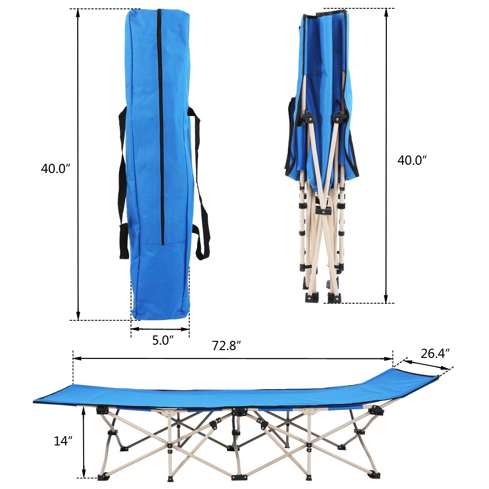 Lit de camping pliable d'extérieur de 76 pieds, bleu