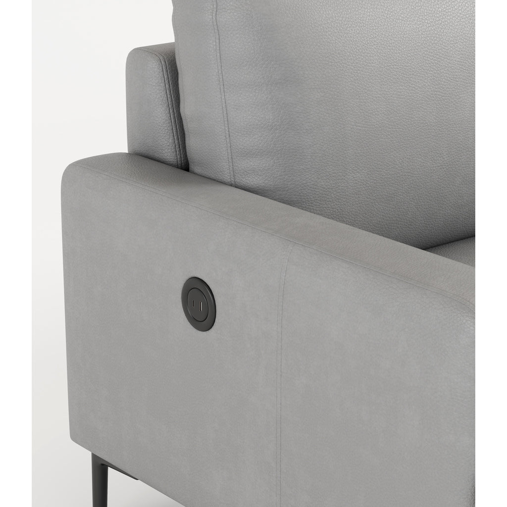 Canapé 3 places en cuir véritable 77 pouces avec chargeur USB, coussins haute résilience et pieds en métal noir