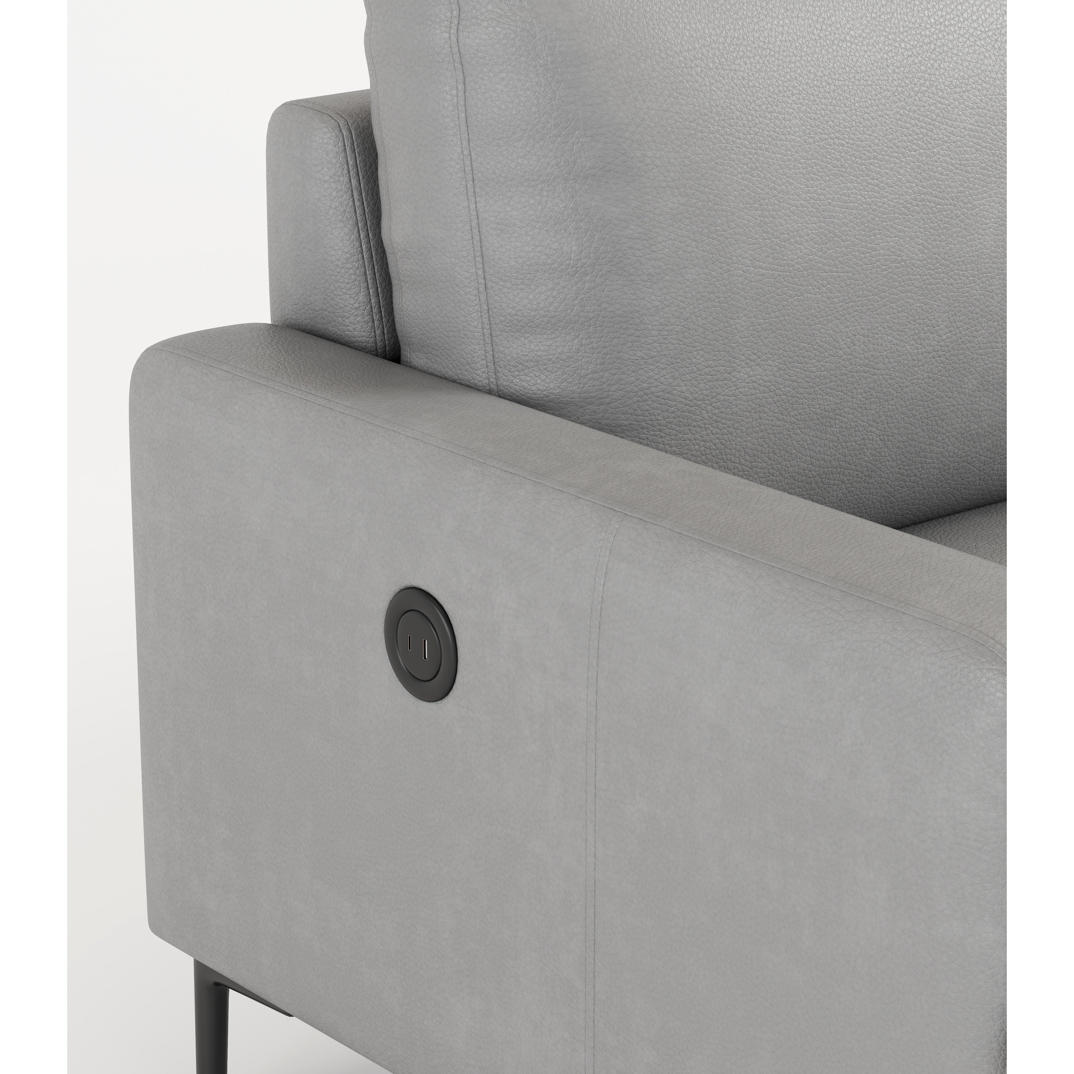 Canapé 3 places en cuir véritable 77 pouces avec chargeur USB, coussins haute résilience et pieds en métal noir