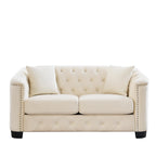 Canapé 3 places moderne en velours de 77 po avec dossiers capitonnés, garniture cloutée et 2 oreillers