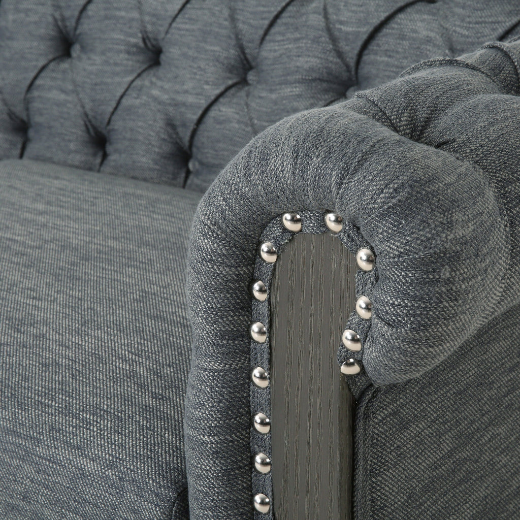 Canapé 3 places en similicuir de 78,75 pouces avec pieds en bois, détails rivetés et dossier réglable