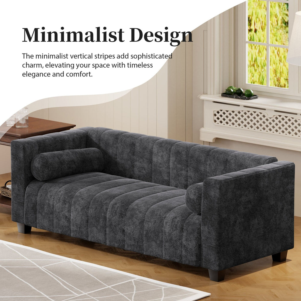 Canapé 3 places rembourré en chenille 78,7 avec pieds en plastique et 2 coussins pour le salon