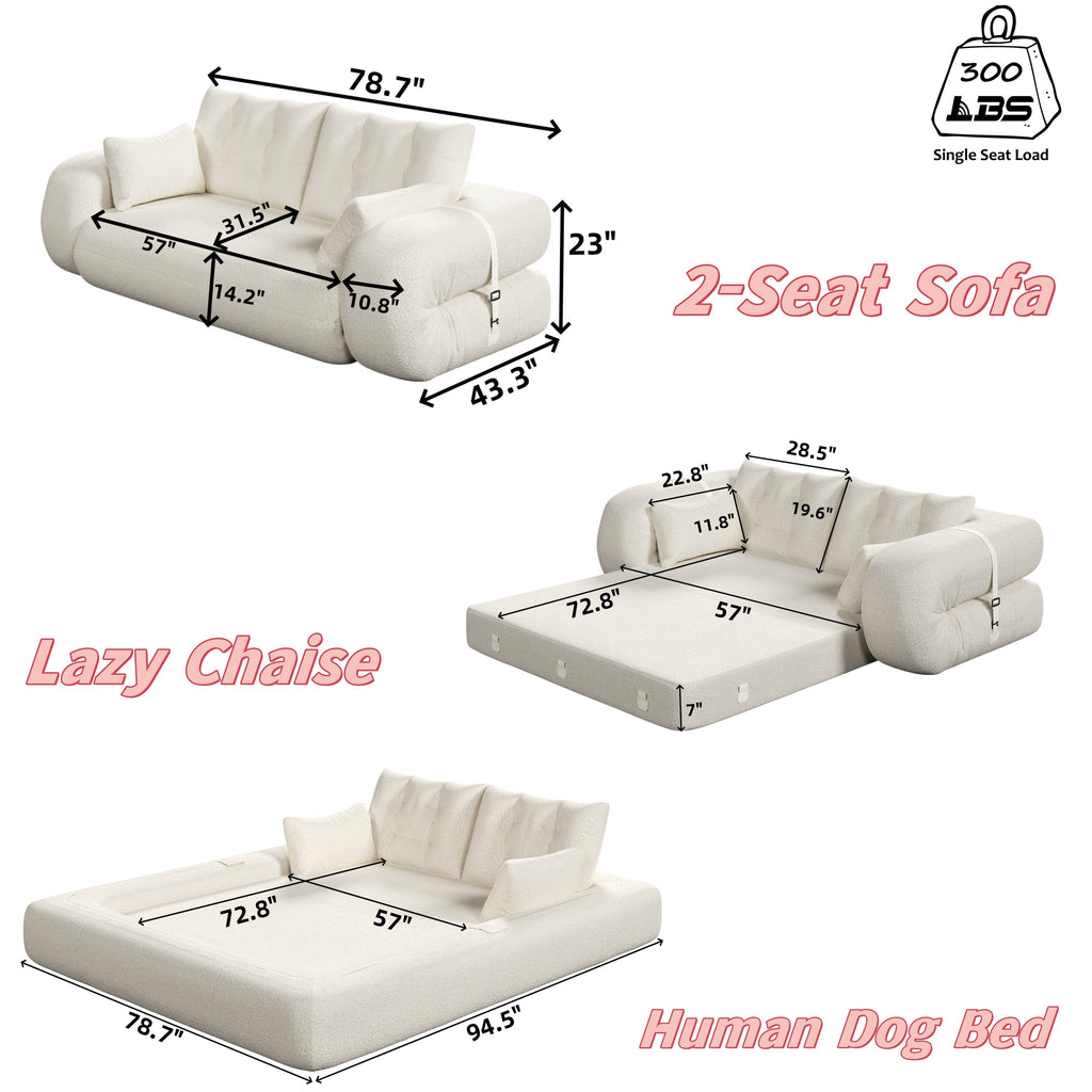 Lit pour chien 78,7 pouces, canapé-lit pliant 3 en 1