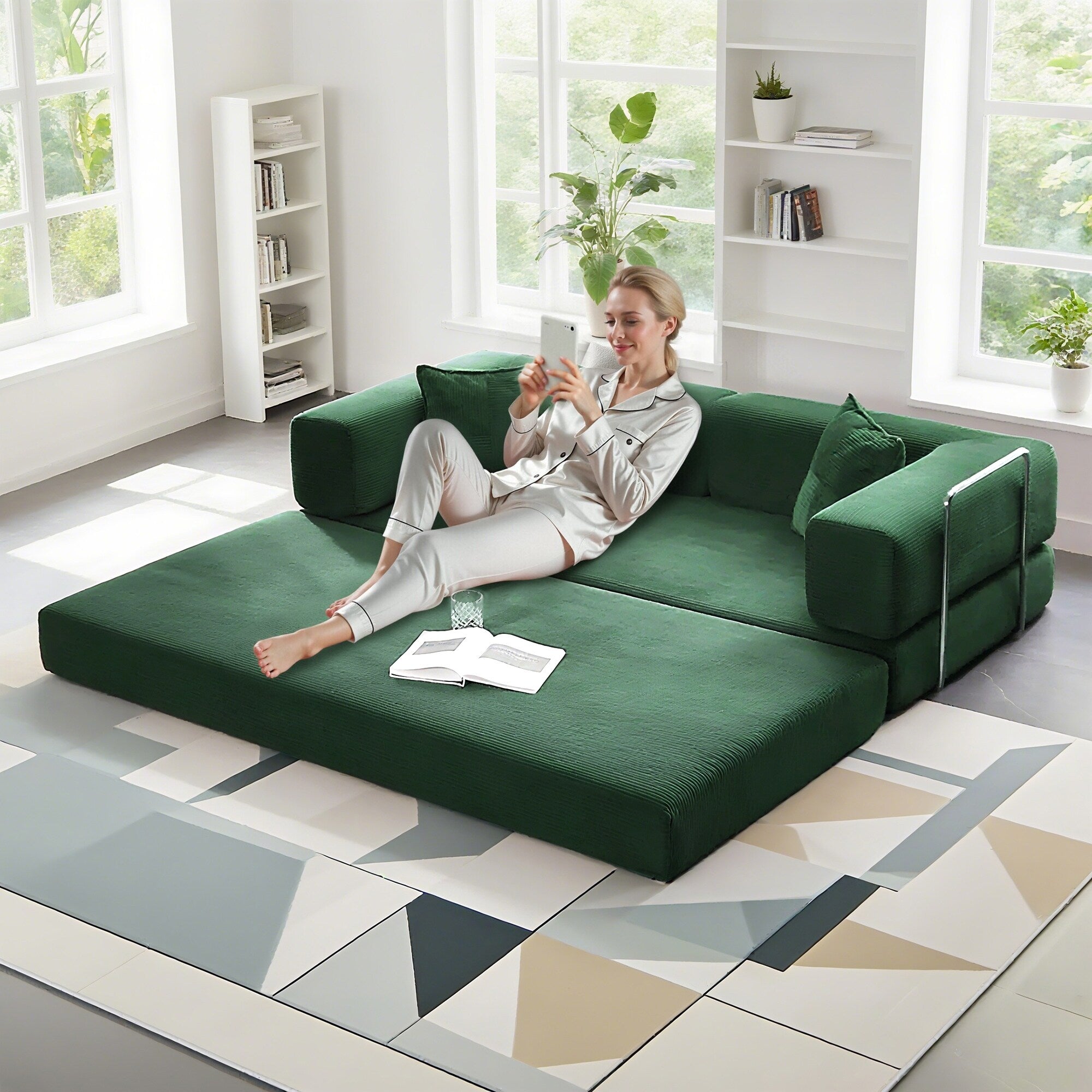 Canapé-lit convertible de 78,8 cm avec coussin de soutien dorsal et accoudoirs