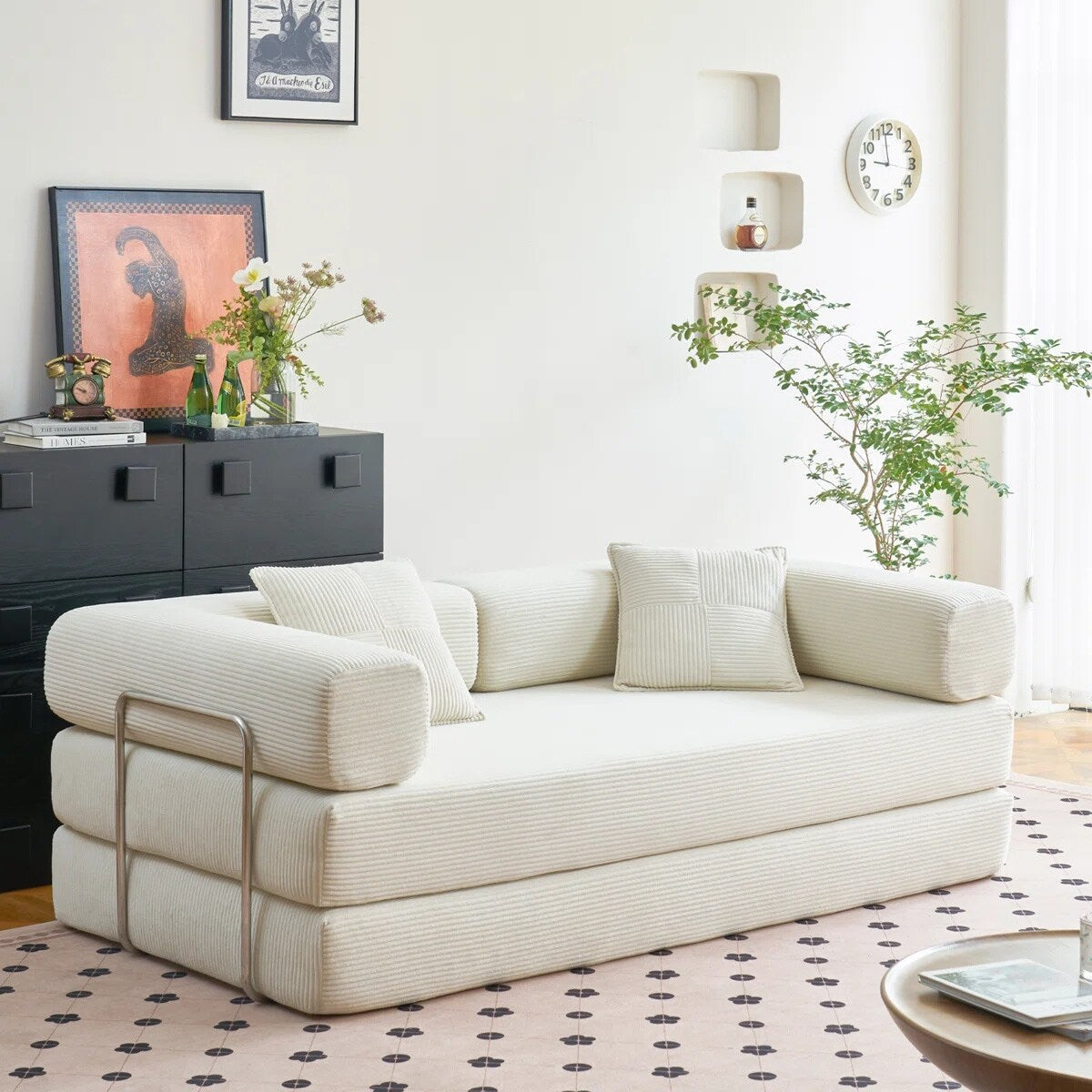 Canapé-lit convertible 78,8 pouces avec oreiller de compression, confortable, futon