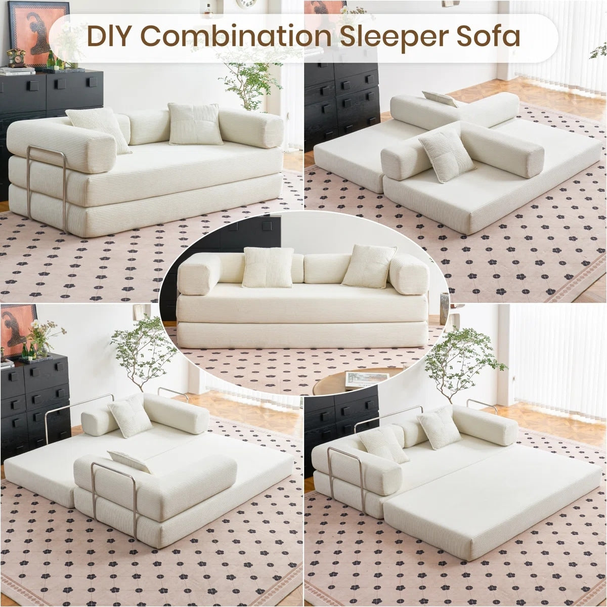 Canapé-lit convertible 78,8 pouces avec oreiller de compression, confortable, futon