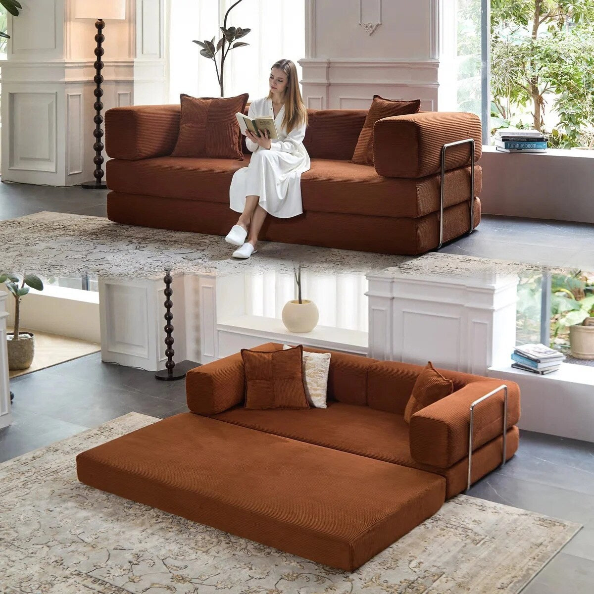 Canapé-lit convertible 78,8 pouces avec oreiller de compression, confortable, futon